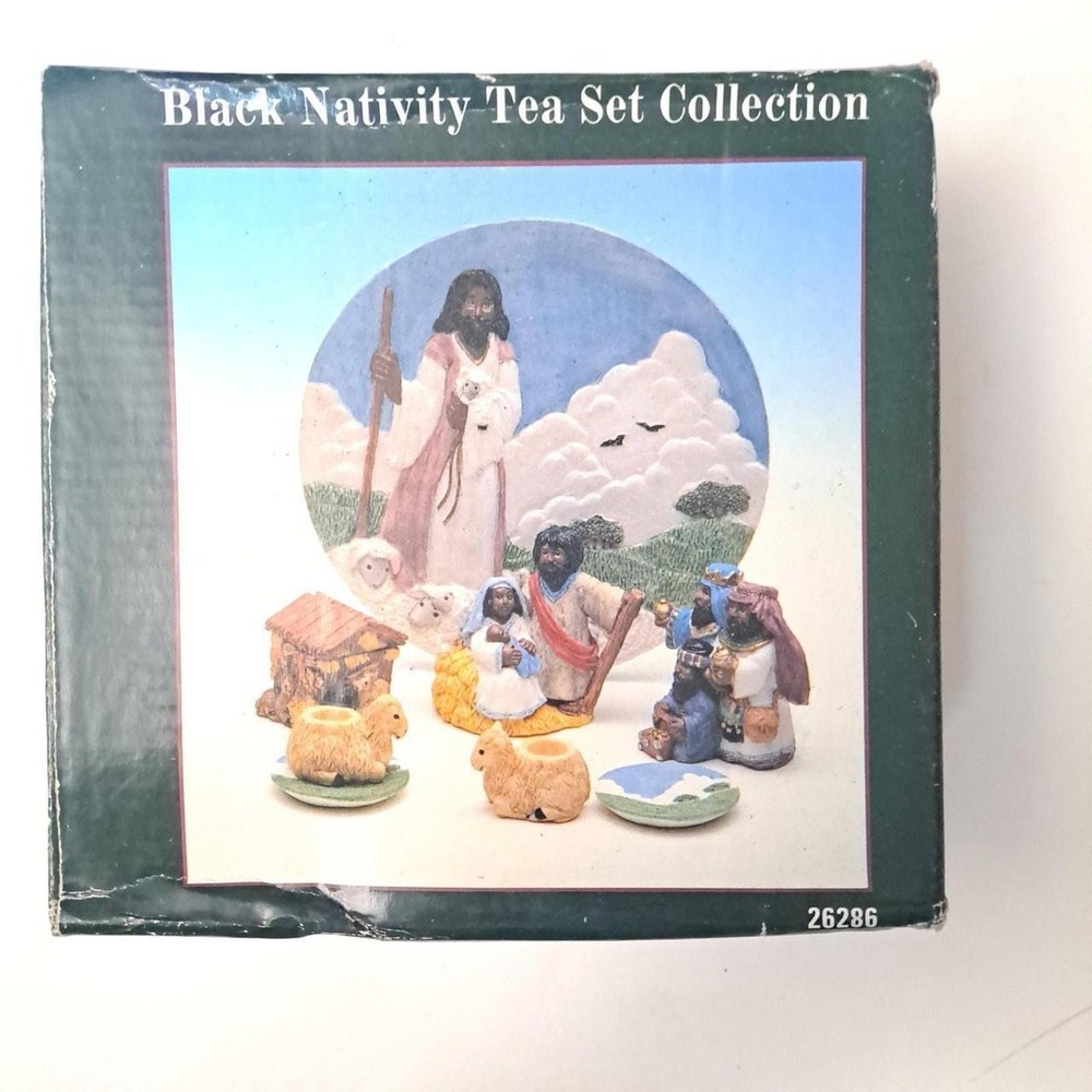 1996 Youngs Black Nativity Tea Set 8 Pc Collectible Christmas Stable Figurines - Picture 1 of 8
